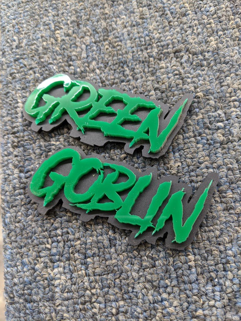 Green Goblin Car Badge - Green On Matte Black - Aggressive Font