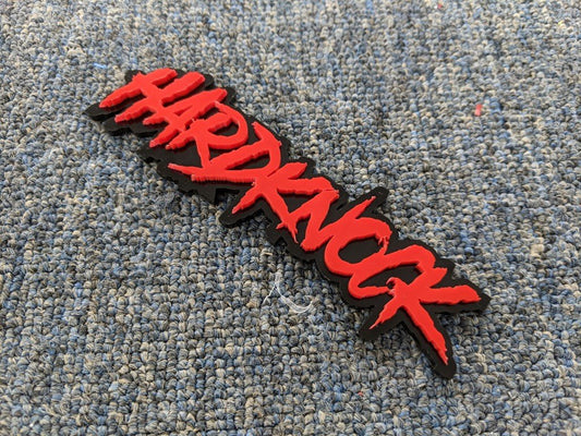 Hardknock Car Badge - Red On Gloss Black - Aggressive Font