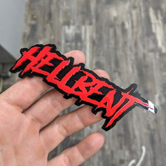 Hellbent Car Badge - Red On Gloss Black - Aggressive Font - Atomic Car Concepts