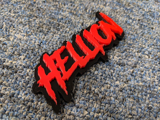 Hellion Car Badge - Red on Gloss Black - Aggressive Font - Tape Mounting - Atomic Car Concepts