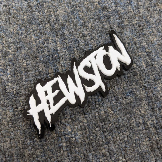 Hewston Car Badge - White on Gloss Black - Aggressive Font - Tape Mounting - Atomic Car Concepts