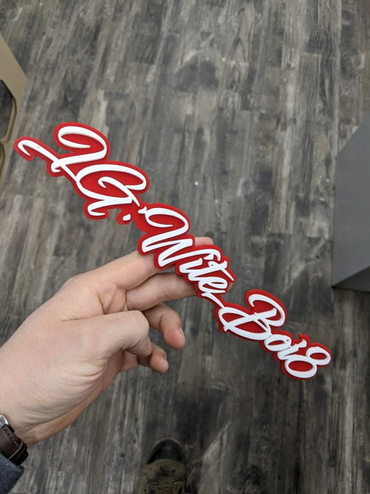 IG: Wite boi8 Car Badge - White On Red - Script Font - Atomic Car Concepts