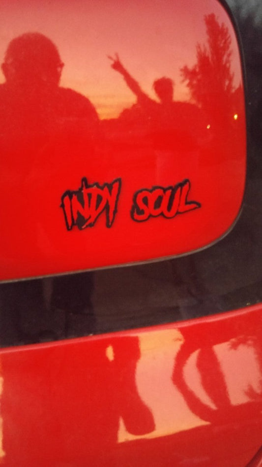 Indy Soul Car Badge - Red On Gloss Black - Aggressive Font - Atomic Car Concepts