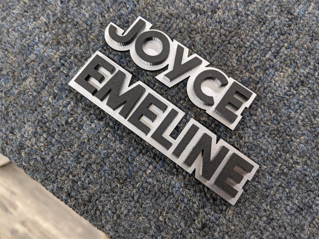 Joyce Emeline Car Badge - Matte Black On White - Block Font - Atomic Car Concepts