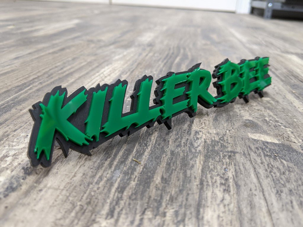 Killer Bee Car Badge - Green on Matte Black - Lightning Font - Atomic Car Concepts