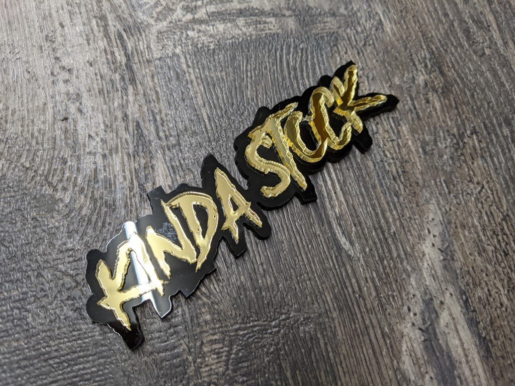 Kinda Stock Car Badge - Mirror Gold On Gloss Black - Aggressive Font - Atomic Car Concepts