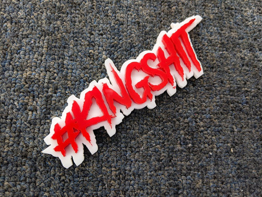 #Kingshit Car Badge - Red on White - Aggressive Font - Atomic Car Concepts