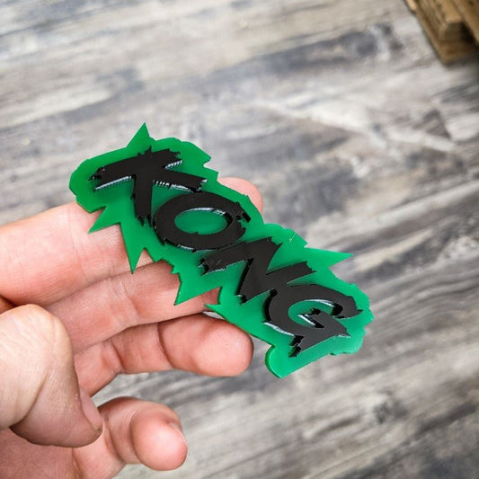 Kong Car Badge - Gloss Black on Green - Lightning Font - Tape Mounting - Atomic Car Concepts