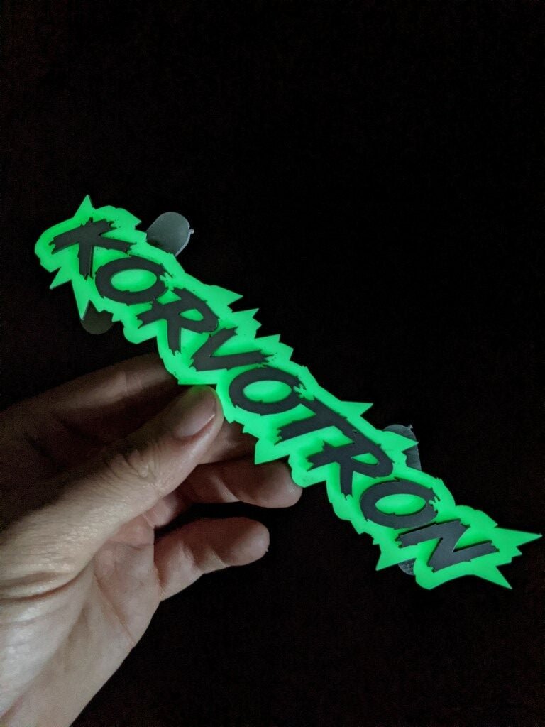 Korvotron Car Badge - Matte Black On Glow - Lightning Font - Atomic Car Concepts