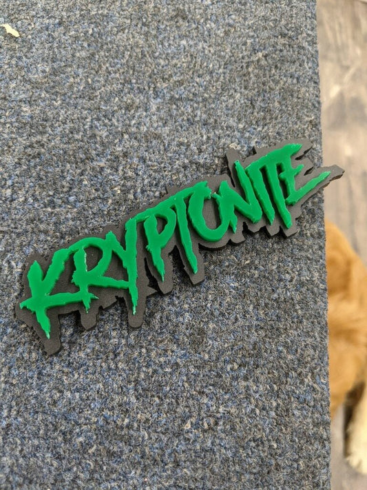 Kryptonite Car Badge - Green On Matte Black - Aggressive Font - Atomic Car Concepts