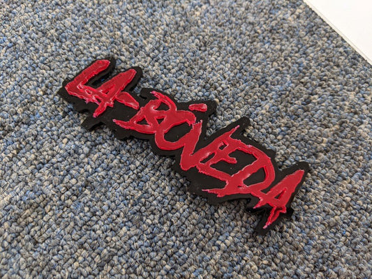 La Boneda Car Badge - Mirror Red On Gloss Black - Aggressive Font - Atomic Car Concepts