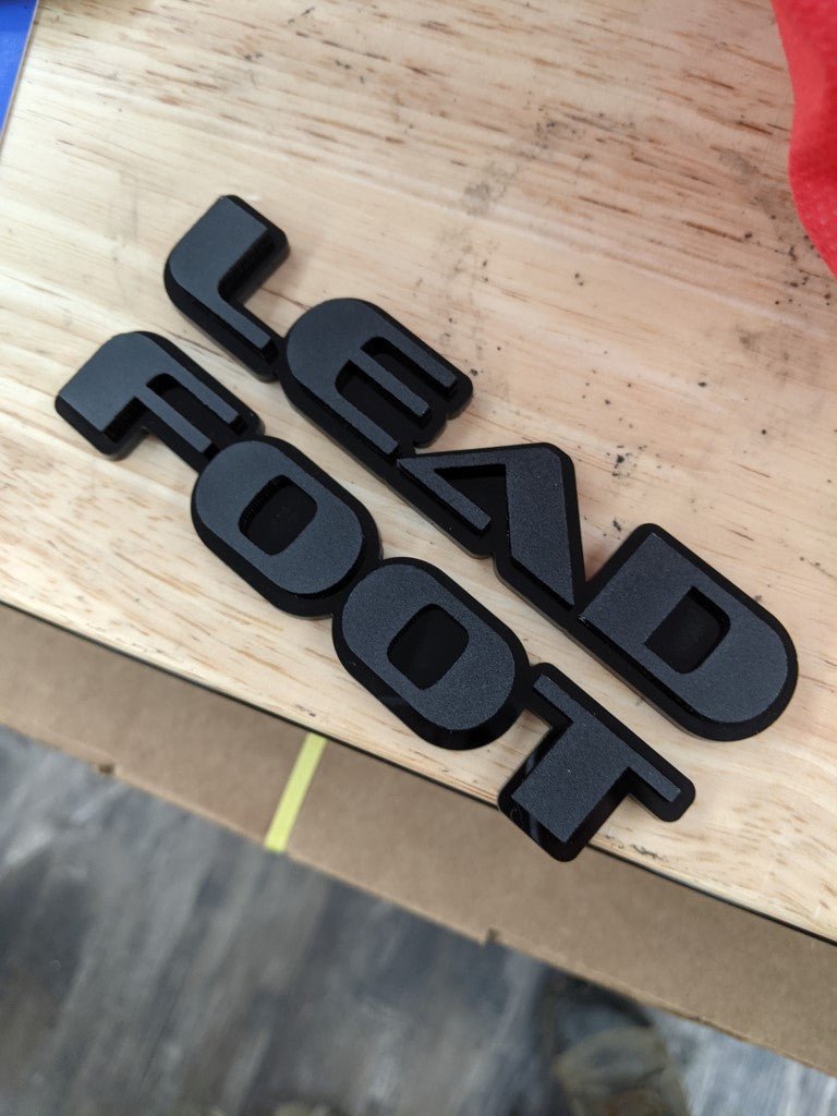 Lead Foot Car Badge - Matte Black On Gloss Black - OEM Font - Atomic Car Concepts