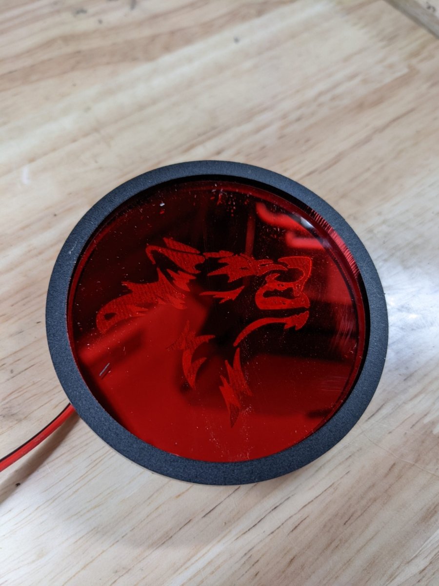 LED Cupholder Bottom - Coyote Head - Mirror Red - Atomic Car Concepts