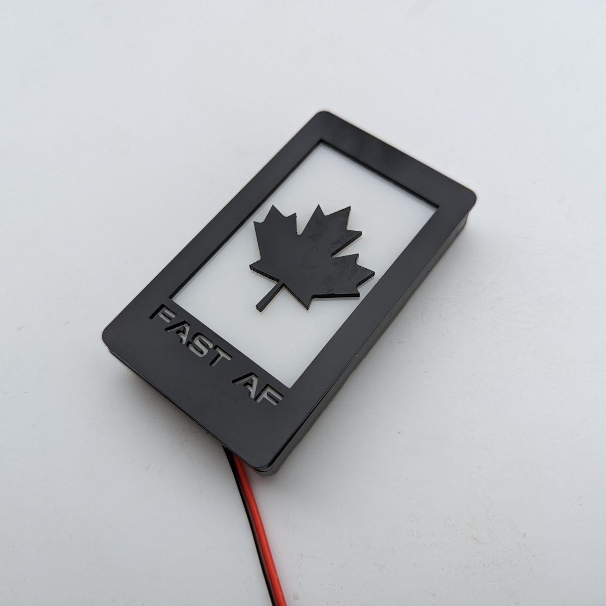 LED Light Up Maple Leaf Custom Text Badge - Fits Mustang® Grille or Trunk - Atomic Car Concepts