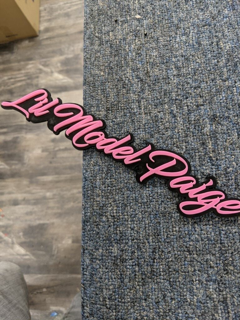 Lil Model Paige - Pink On Gloss Black - Script Font - Atomic Car Concepts