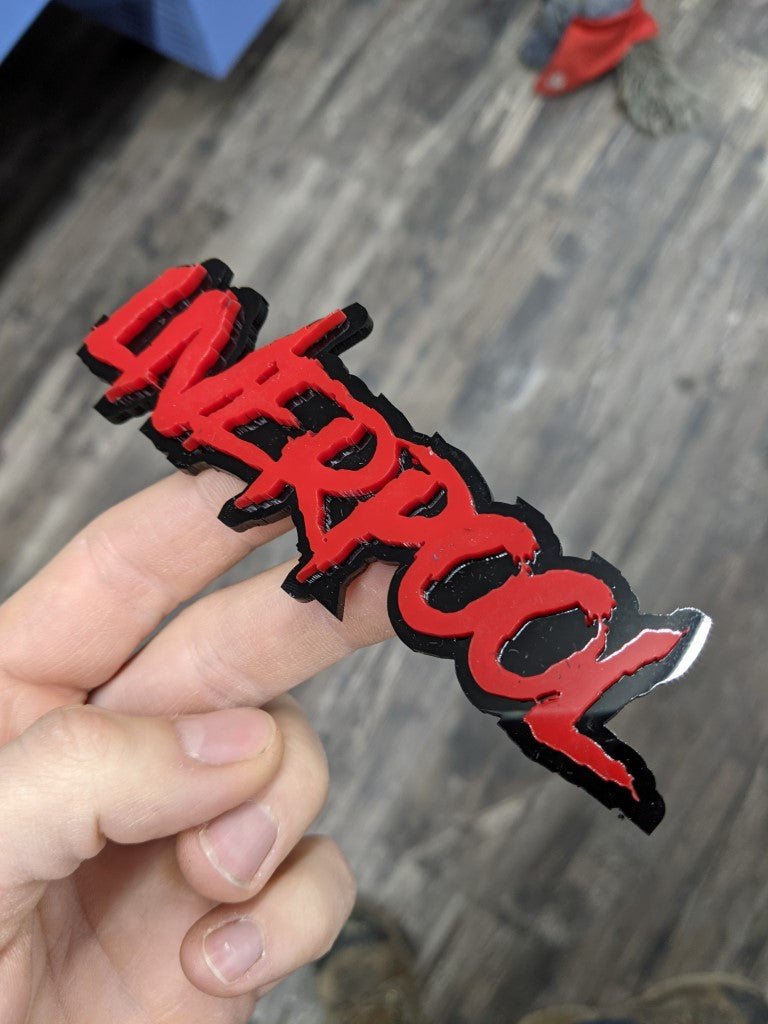 Liverpool Car Badge - Red On Gloss Black - Aggressive Font - Atomic Car Concepts