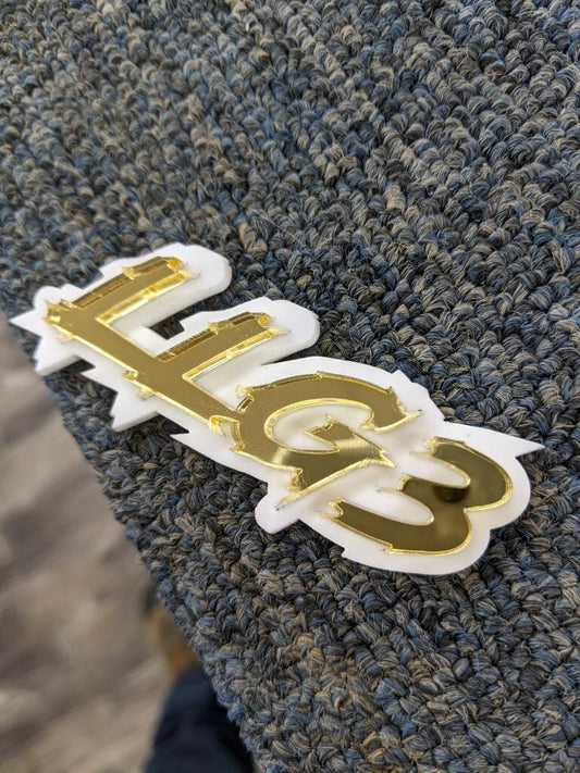 LLG3 Car Badge - Mirror Gold On White - Lightning Font - Atomic Car Concepts