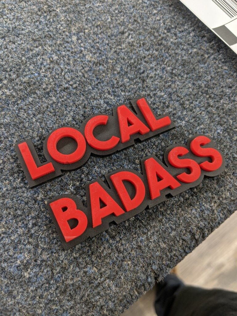 Local Badass Car Badge - Red On Matte Black - Block Font - Atomic Car Concepts