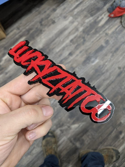 Luckyztattoo Car Badge - Red On Gloss Black - Aggressive Font - Atomic Car Concepts