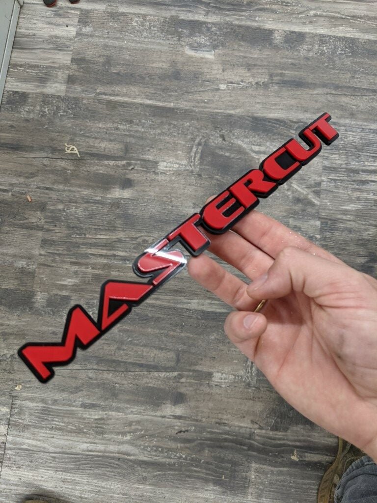 Mastercut Car Badge - Red On Gloss Black - OEM Font - Atomic Car Concepts