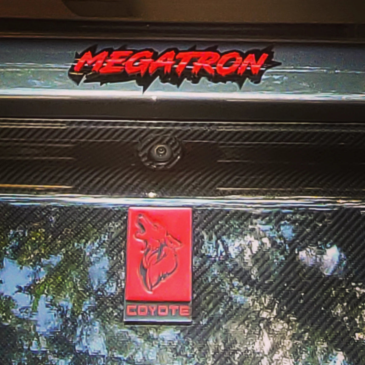 Megatron Car Badge - Red On Gloss Black - Lightning Font - Atomic Car Concepts