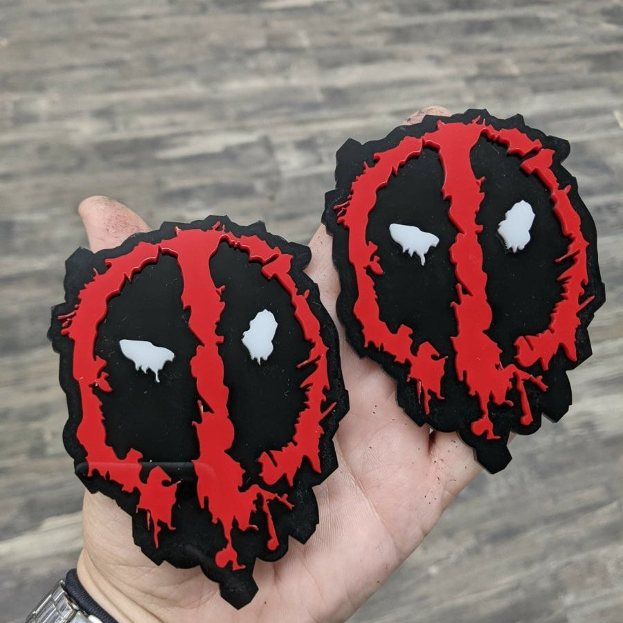 Melting Deadpool Inspired Icon Badge Pair - Tape Mount - Atomic Car Concepts