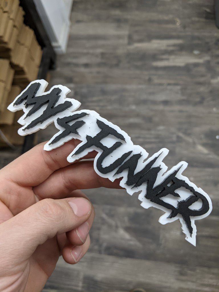 My 4 Funner Car Badge - Matte Black On White - Aggressive Font - Atomic Car Concepts