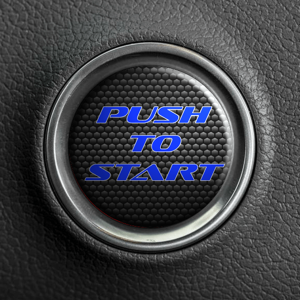 Push to Start Button - Blue On White - OEM Font – Atomic Car Concepts