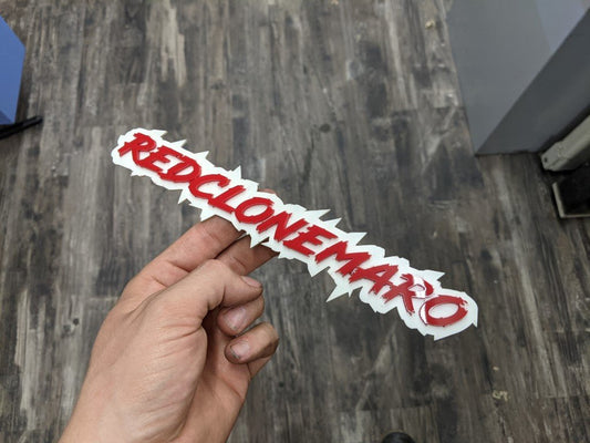 Redclosemaro Car Badge - Red on Glow - Lightning Font - Tape Mounting - Atomic Car Concepts