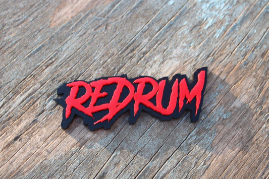 Redrum Car Badge - Red On Matte Black - Aggressive Font - Atomic Car Concepts