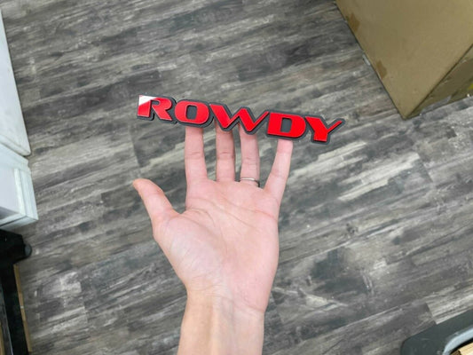 Rowdy Car Badge - Red On Matte Black - OEM Font - Atomic Car Concepts