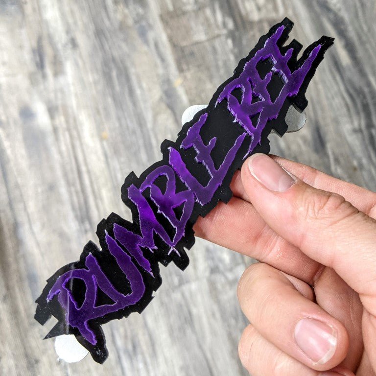 Rumble Bee Car Badge - Purple on Gloss Black - Aggressive Font - Atomic Car Concepts