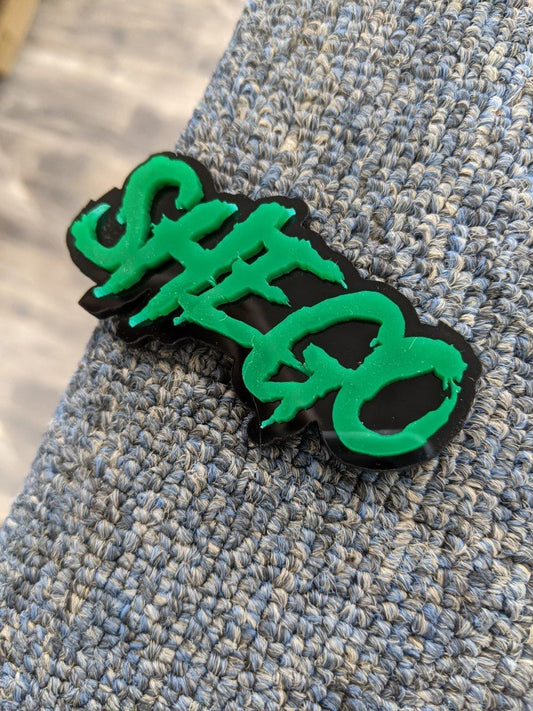 Shego Car Badge - Green On Gloss Black - Aggressive Font - Atomic Car Concepts