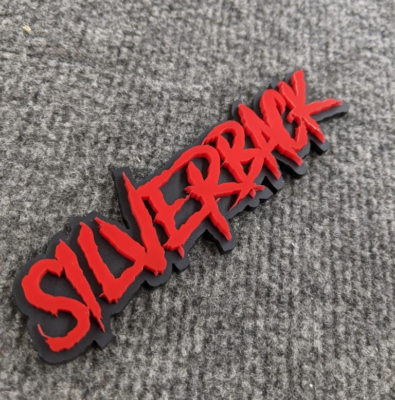 Silverback Car Badge - Red On Matte Black - Aggressive Font - Atomic Car Concepts