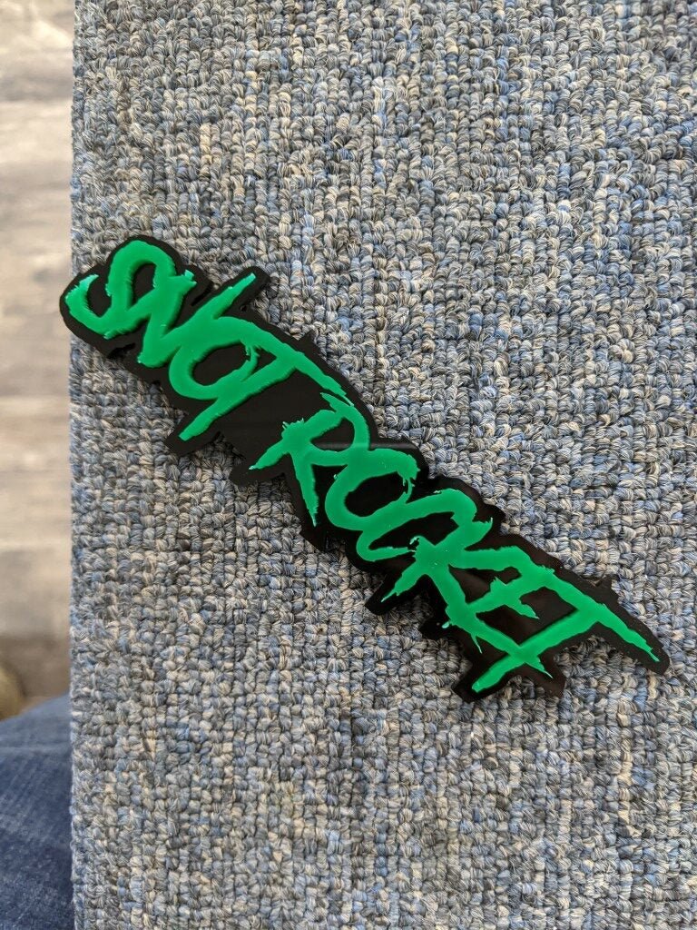 Snot Rocket Car Badge - Green On Gloss Black - Aggressive Font - Atomic Car Concepts