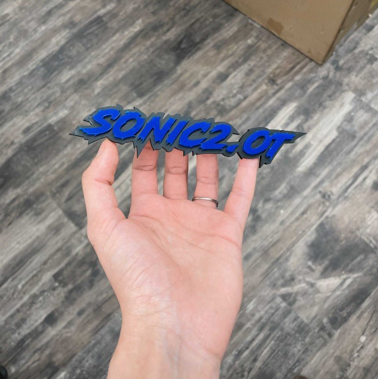 Sonic 2.0T Car Badge - Blue On Matte Black - Lightning Font - Atomic Car Concepts