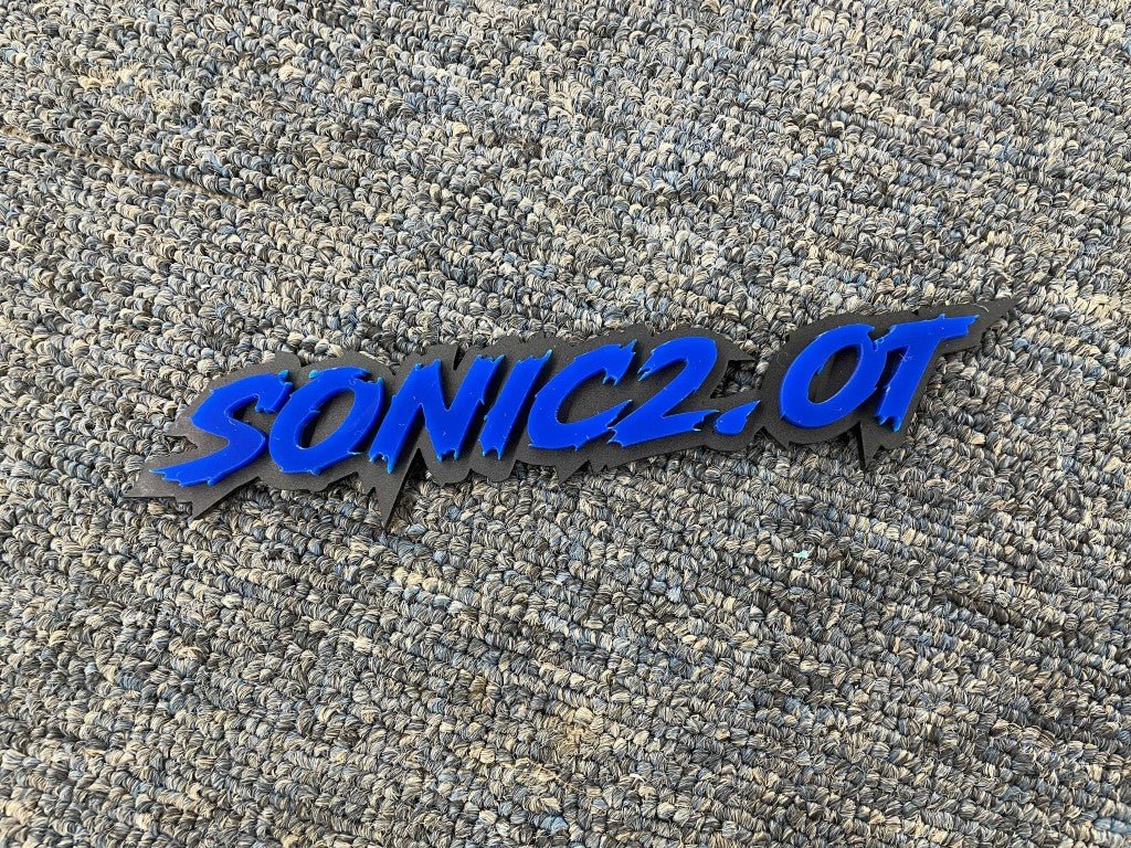 Sonic 2.0T Car Badge - Blue On Matte Black - Lightning Font - Atomic Car Concepts