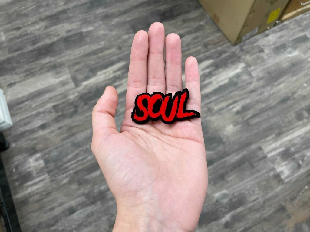 Soul Car Badge - Red On Gloss Black - Aggressive Font - Atomic Car Concepts