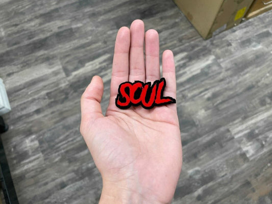 Soul Car Badge - Red On Gloss Black - Aggressive Font - Atomic Car Concepts