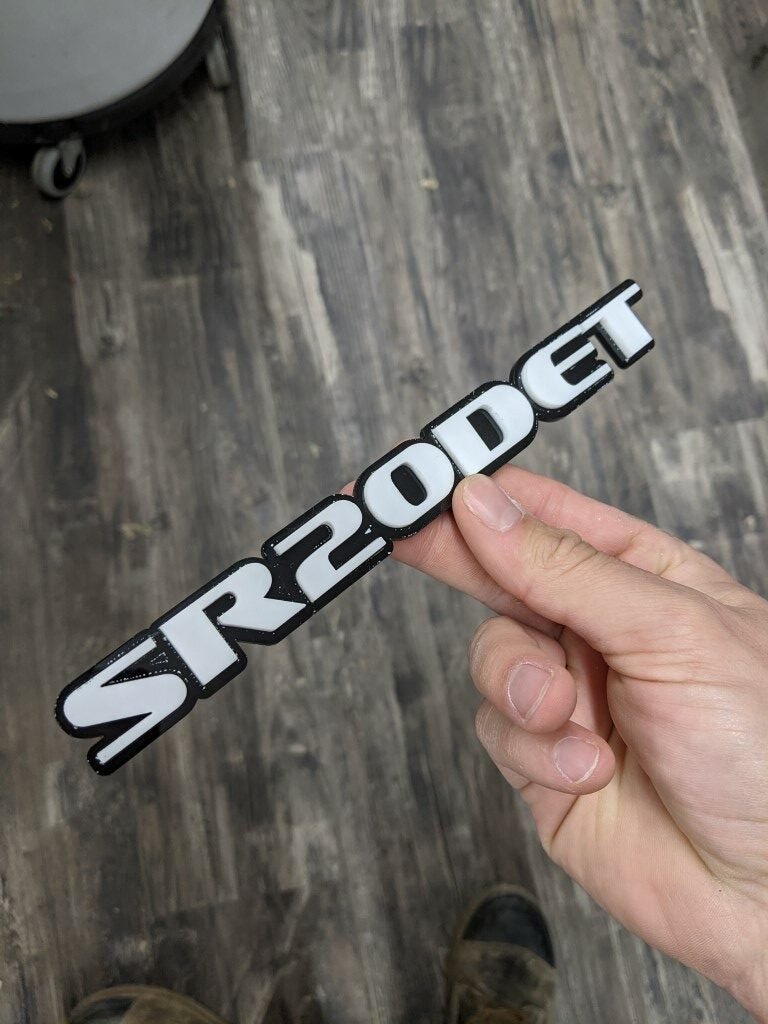 SR20DET Car Badge - White On Gloss Black - OEM Font - Atomic Car Concepts