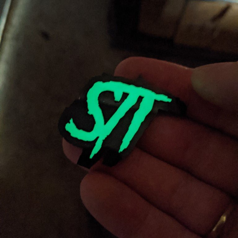 St Car Badge - Glow on Black - Aggressive Font - Tape Mounting - Atomic Car Concepts