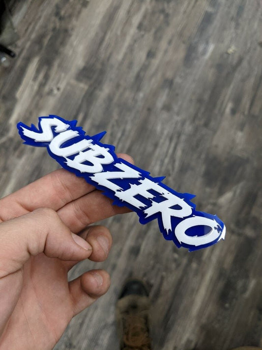 Subzero Car Badge - White On Blue - Lightning Font - Atomic Car Concepts