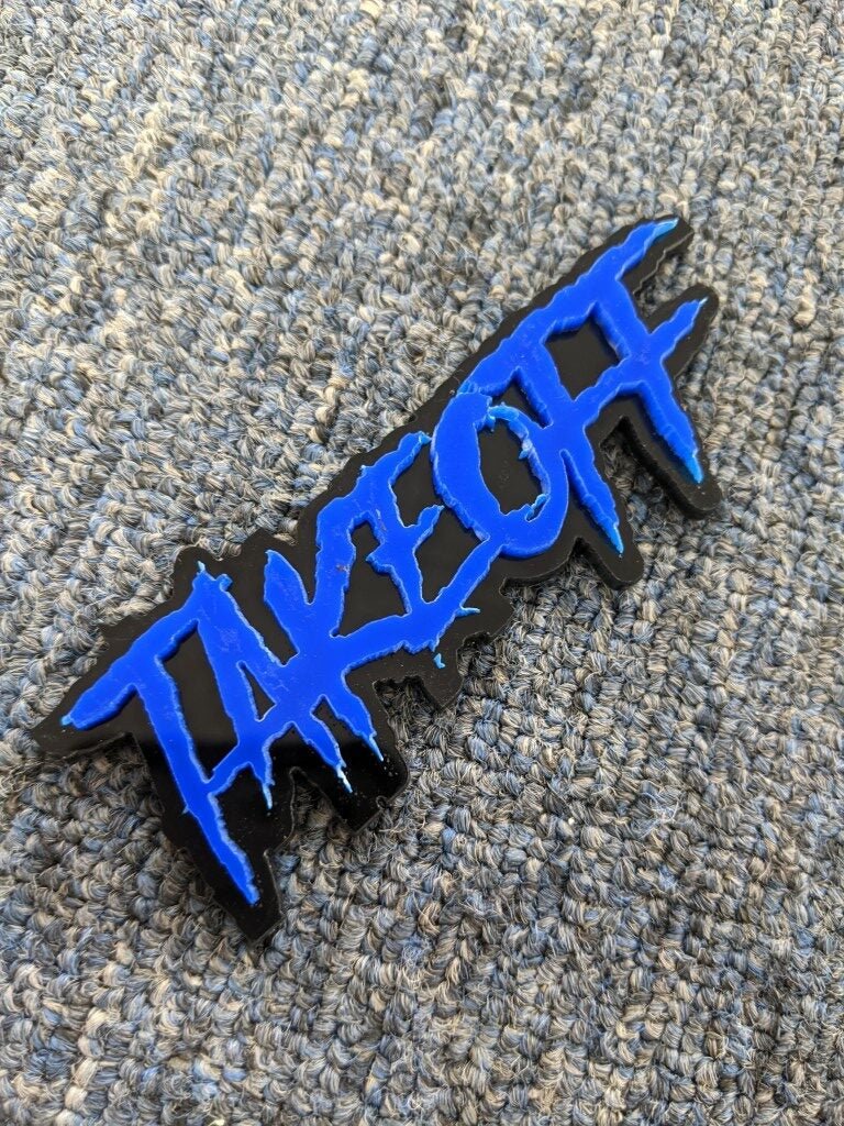 Takeoff Car Badge - Blue On Gloss Black - Aggressive Font - Atomic Car Concepts