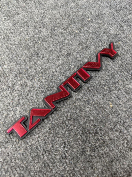 Tantivy Car Badge - Mirror Red On Matte Black - OEM Font - Atomic Car Concepts