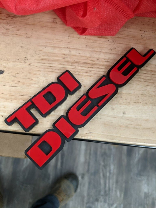 TDI Diesel Car Badge - Red On Matte Black - OEM Font - Atomic Car Concepts