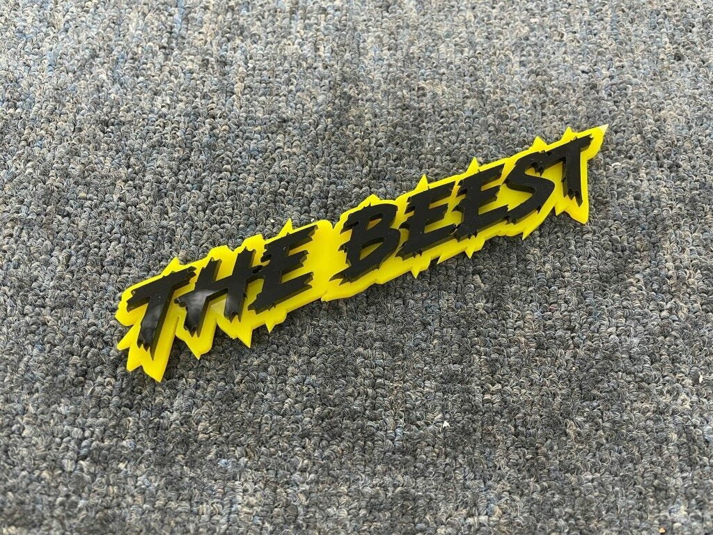 The Beest Car Badge - Gloss Black On Yellow - Lightning Font - Atomic Car Concepts