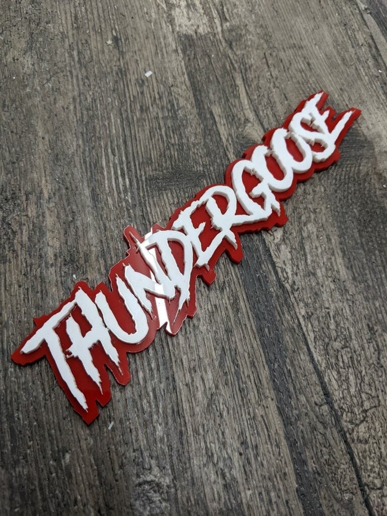 Thundergoose Car Badge - White On Red - Aggressive Font - Atomic Car Concepts