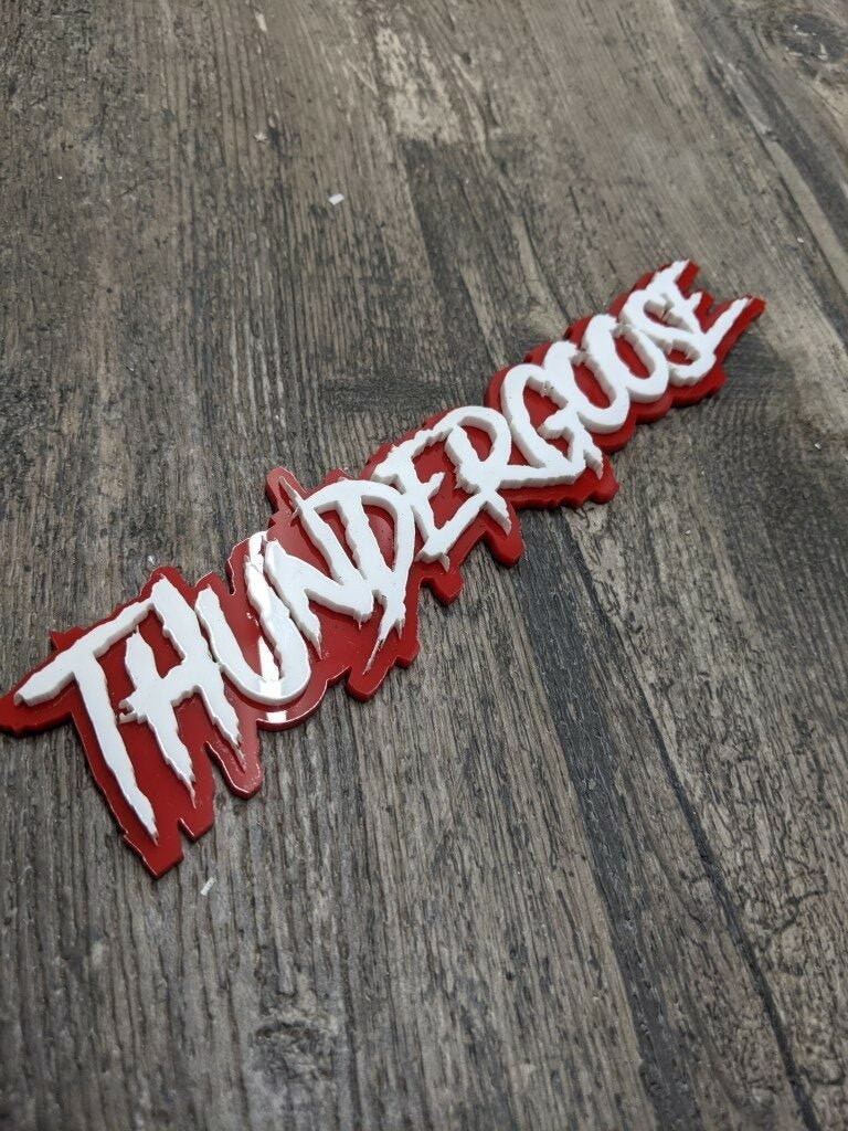 Thundergoose Car Badge - White on Red - Aggressive Font - Tape Mounting - Atomic Car Concepts