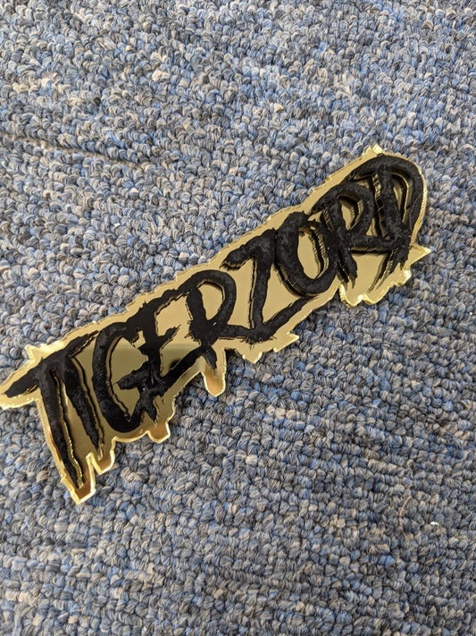 Tigerzord Car Badge - Gloss Black On Mirror Gold - Aggressive Font - Atomic Car Concepts