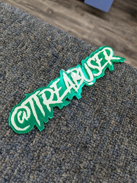 Tireabuser Car Badge - White On Mirror Green - Aggressive Font - Atomic Car Concepts